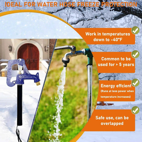 Heavy Duty Water Pipe Heat Blanket 38.5 By 6 Inches For Freeze Protection, 120V shown installed on outdoor faucet