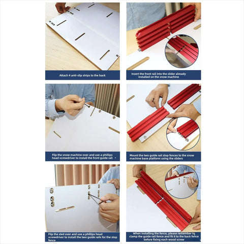 Assembly guide for Crosscut Sled For Table Saw With Adjustable Track Aluminum Fence Woodworking Jig Router Sled Kit showing parts