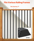 Straight Up Premium Aluminum Deck Balusters 51 Pack, 36 Inch Round Stair Spindles, Rust Proof Black Metal Railings installed in railing