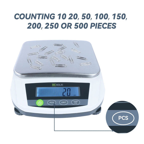 Digital Lab Scale 5000g x 0.01g Pro Grade Precision Analytical Balance With LCD Display showing 20 pieces counted