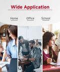Collage of home, office, school settings showing diverse people using laptops, emphasizing versatility of 275XL 276XL Ink Cartridge Replacement Kit.