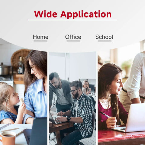 Collage of home, office, school settings showing diverse people using laptops, emphasizing versatility of 275XL 276XL Ink Cartridge Replacement Kit.