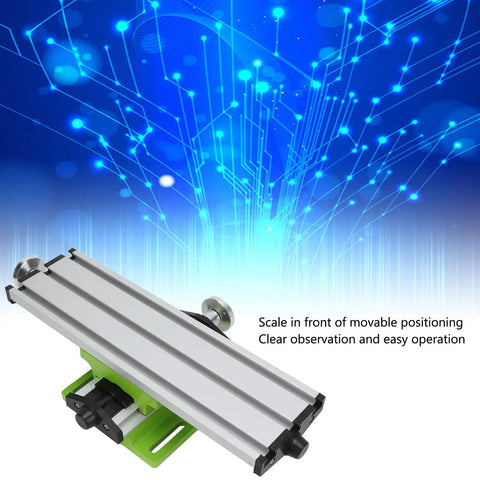 Heavy Duty Aluminum Cross Slide Table For Bench Drill Press featuring smooth dovetail guide rails and zero lock handwheel, showing adjustable scale.
