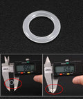 Silicone O Rings Kit 9.5mm OD 6.5mm ID 1.5mm Cross Section For Quick Fixes On Your Compressor Valves And Pipes White VMQ Gasket Pack Of 30 Durable Waterproof Temperature Resistant O Ring Seals with caliper measurements displayed.