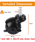 Set Of Four 2 Inch Swivel Ball Casters With Locking Brake M8x15mm Grip Neck Stem For Hassle Free Furniture Upgrade Durable E Coated Black Wheels detailed dimensions image showing 2 inch caster size and measurements