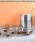 No Sweat Heavy Duty Stainless Steel Drum Stand With Smooth Rolling Wheels For Gas Cylinders And Soup Pots Rust Resistant Mobile Kitchen Cart Indoor Outdoor with bucket.