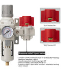 Industrial Air Compressor Filter Regulator Combo Three Eighth Inch NPT 0-150 PSI Gauge With Semi Auto Drain and Valve