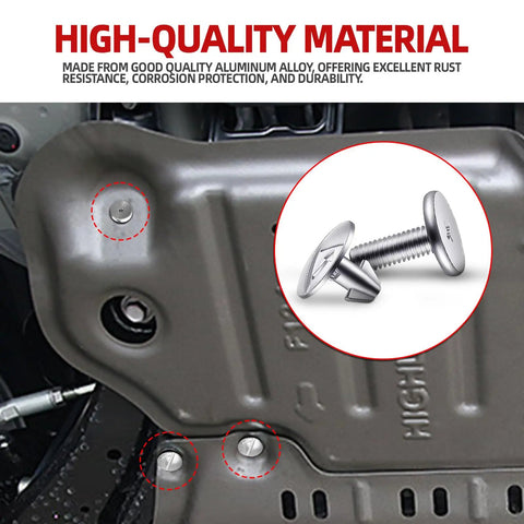 Close-up of rust-resistant aluminum fasteners in the 8Pcs Badass Rust Resistant Engine Splash Shield Hardware Kit.
