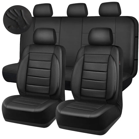 Leather Seat Covers Full Set Universal Water Resistant With 3D Foam Back Support For SUV Sedan Van All Season Dope Comfort And Luxury Airbag Compatible Pure Black.