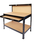 63 Inch Heavy Duty Workbench With Drawer And Pegboard Storage, steel frame, MDF top, for garage, tools, supplies, organization.