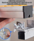 Close-up of adjustable clamp mechanism on Sturdy Adjustable Conveyor Roller Table Stand With Heavy Duty Galvanized Build And Rock Solid Stability Perfect For Table Saws And Planers To Boost Your Shop Workflow Effortlessly.