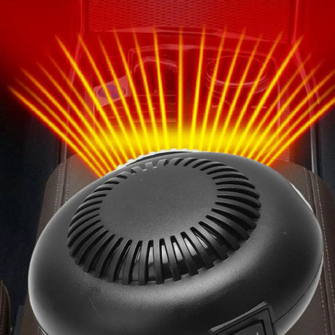 Quick Warm Up Battery Operated Compact Warmer With Anti Tip Safety For Cars Homes Outdoors, top view of compact heater emitting warmth.