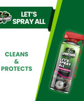 SprayMan Let's Spray All bottle with red nozzle, cleans and protects label, product packaging front view.