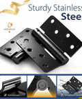 Heavy Duty 4 Inch Self Closing Door Hinges Three Pack Spring Loaded Gate Latches With Quarter Radius Corners, waterproof, stainless steel design.