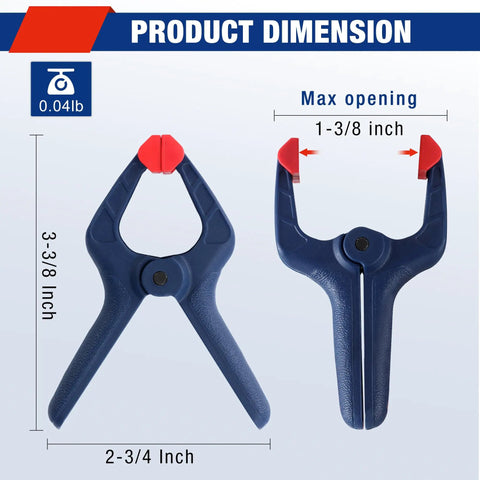 16 Piece Nylon Spring Clamp Set With 3 3/8 Inch Adjustable Jaw Pads For Woodworking, Photography Backdrops, And DIY Projects