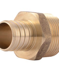1 Inch Crimp MNPT Male Brass Plumbing Adapter for PEX and Copper, a solid brass fitting transitioning from PEX pipe to FNPT threads