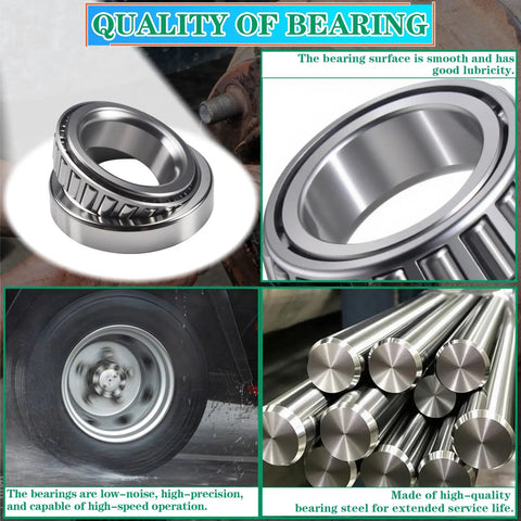 Close-up of 4 Sets Trailer Axle Hub Heavy Duty Bearings Kit For 5200-6000 Lbs Trailers With D42 Tapered Spindle Includes 21333TB Grease Seals