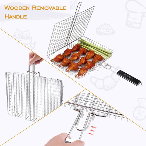 Stainless Steel Grill Basket For Outdoor Barbecuing With Removable Handle Built For Chicken Fish And Veggies Grilling On The Go