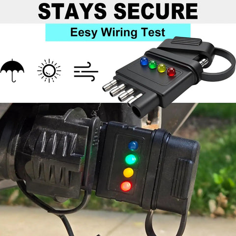 5 Pin Trailer Light Tester Kit With Bright Indicators, Double End 5 Way Flat Trailer Wiring Tester For Turn Signals, Tail Lights And Brakes, Easy Plug And Play Diagnostic Tool To Quickly Troubleshoot Trailer Wiring And Wiring Faults, black plastic with LED lights