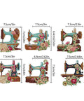 Six Piece DIY 5D Sewing Machine Diamond Painting Keychain Kit Set Double Sided Special Shape Dope Accessory displayed on white