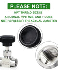 Front view of Taisher 304 stainless steel straight needle valve with 1/4-inch female NPT thread