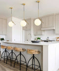 Cool Globe Pendant Light With White Frosted Glass And Brushed Brass Adjustable Mid Century Chandelier in modern kitchen