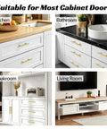 Brushed Gold 6 Inch Stainless Steel Cabinet Pulls With 3.8 Inch Hole Center Modern Drawer Handles in various room settings