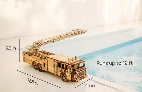 Rescue Firetruck 3D Wooden Puzzle Kit For Adults Build Your Own Hands On Realistic Wood Fire Engine Model 636 Pieces No Glue Needed With Illustrated Step By Step Guide, 17.8x5.5x4.1 in