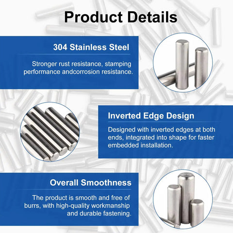 3mm By 20mm Stainless Steel Dowel Pins 304 Grade Cylindrical Locating Pins For Precision Alignment Easy Insertion Rust Resistant Durable For Tools Machinery And DIY Projects, 304 stainless steel pins