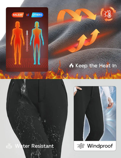 Insulation and water-resistant features of Waterproof Softshell Winter Ski Pants For Women, Fleece Lined Insulated, Durable Black XS