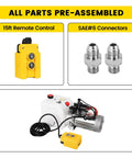 12V Hydraulic Power Pack With 3200 PSI Dual Acting Pump For Dump Trailers And Car Lifts showing pre-assembled parts with connectors