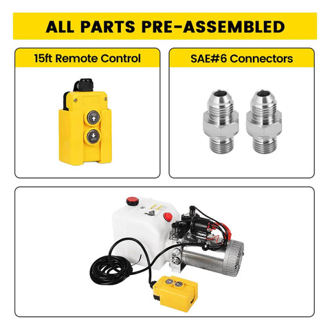 12V Hydraulic Power Pack With 3200 PSI Dual Acting Pump For Dump Trailers And Car Lifts showing pre-assembled parts with connectors