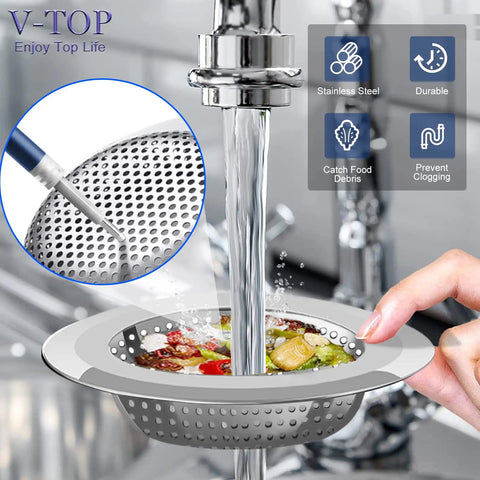 4 Pack Kitchen Sink Strainer Stopper Set, Universal Silicone Drain Cover and Stainless Steel Filter under running water