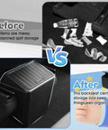 Comparison of before and after using Tesla Model Y Juniper Rear Trash Can With Press Open Design Center Console Organizer.
