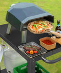 32x20IN Double Shelves Grill Table Movable Outdoor Grill Cart For Griddle And Pizza Oven with pizza and BBQ setup