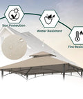 Grill Gazebo Replacement Canopy Roof For 5x8 Foot Outdoor BBQ Gazebo Top Cover Double Layer Weather Resistant Khaki shade