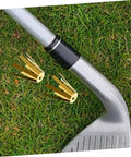 Universal Brass Golf Shaft Adapter Shims And Octopus Spacers Rig Ready Pack Of Five Durable Fittings next to golf club on grass.