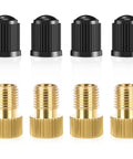 Brass Presta to Schrader Valve Adapter Set for Quick Tire Inflation with Any Standard Bicycle Pump or Air Compressor An Essential 8 Pack for Bikes Scooters and E Bikes with caps, top view