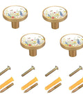 Dope Gold Floral Drawer Knob Set Of 4 With Screws, featuring wildflowers and butterflies on a scratch-resistant acrylic face.