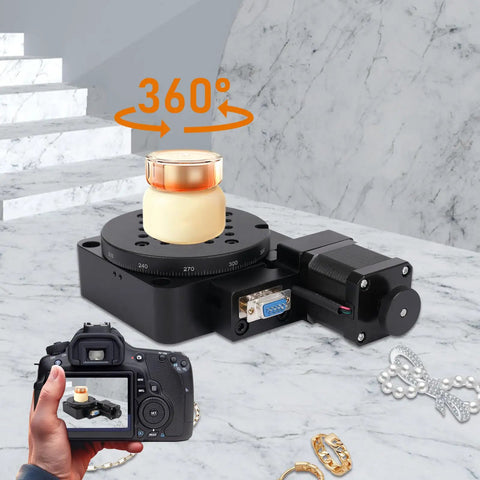 360 Degree Electric Optical Rotating Platform With 100mm Laser Grade Rock Solid Bearing Rotary Table setup for precision machining.