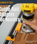 Real Deal Router Guide Rail Adapter For DeWalt DWP611 And DCW600B Fixed Base Trim Routers attached to guide rail for precise cuts.