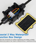 Two Pack Waterproof IP68 Outdoor Junction Box 2 Way Enclosure For Underground Lines with open lid and visible wiring inside
