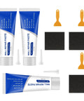 DIY Friendly All In One Drywall Repair Kit with patches, spackle, sanding paper, and scraper for wall mending.