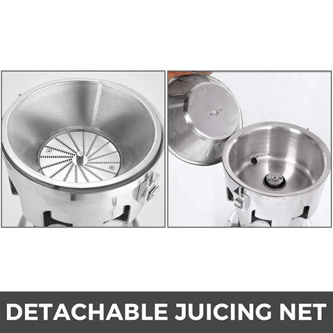 Heavy Duty Commercial Juice Extractor 370W Electric Centrifugal Juicer Machine High Capacity 80 To 100KG Hour Automatic Pomace Separation showing a detachable juicing net.