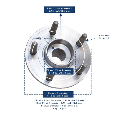 Dimensions and specifications of Front Or Rear Wheel Hub Bearing Assembly Fits 2010-2017 Chevrolet Equinox Malibu Impala 2010-2017 GMC Terrain Buick LaCrosse Regal Allure Cadillac XTS Saab 9-5 Ready To Roll.