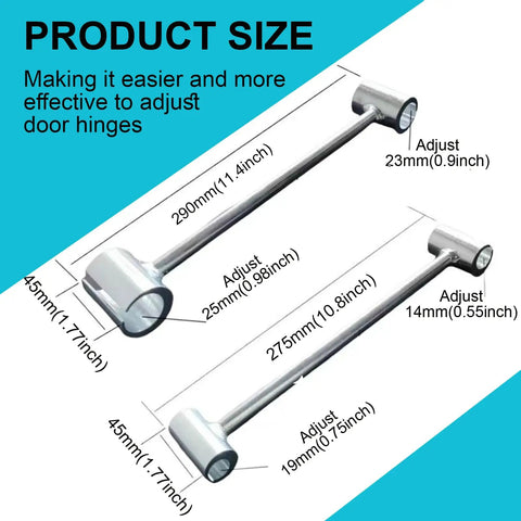 Upgraded Heavy Duty Steel Double Ended Door Hinge Adjustment Wrench Fits Standard Round Bolts And Flag Hinges Two Pack size dimensions.