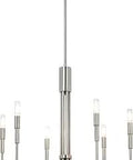 Six Light Vintage Style Pendant Chandelier In Brushed Nickel Finish, Modern Adjustable Hanging Ceiling Light with a sleek design.
