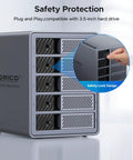 Heavy Duty Five Bay Hard Drive Enclosure USB 3.0 SATA External HDD Cage For 3.5 And 2.5 Inch SSD Supports Up To 110TB with safety lock design.