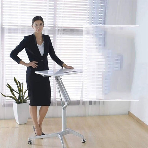 Plug And Play Adjustable Laptop Desk Featuring A Rock Solid Portable Rolling Stand That Allows You To Flip Between Sit And Stand Modes To Level Up Your Home Office Or Classroom Setup Today