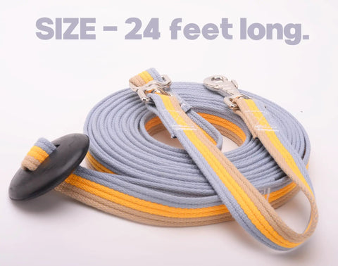 Cotton Lunge Line For Horses With Rubber Stop And Swivel Bolt Snap 24 Foot Equine Training Tool coiled with rubber stop